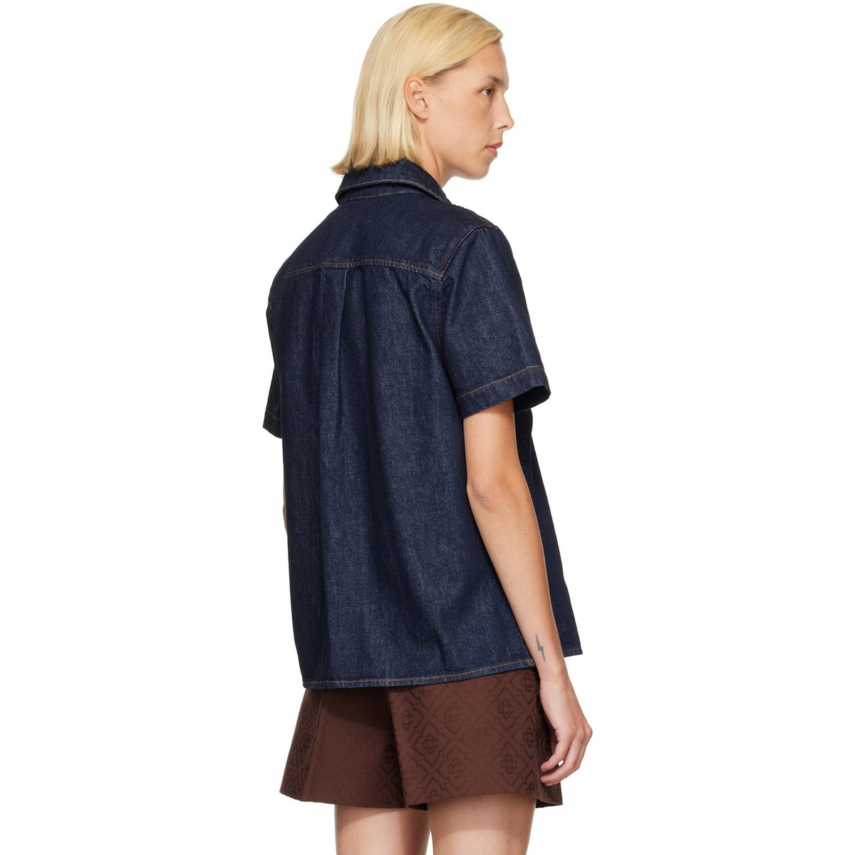 Casablanca Navy Short Sleeve Denim Shirt