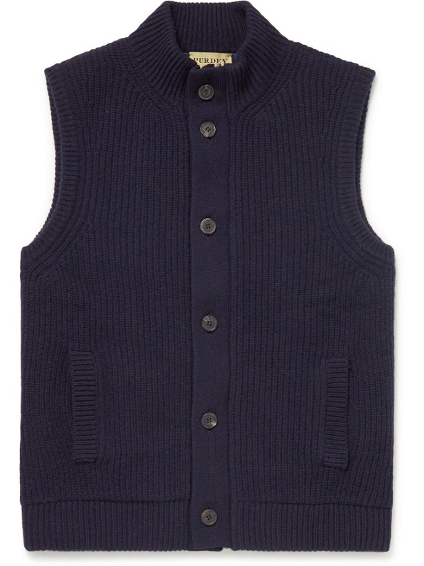 Photo: PURDEY - Ribbed Wool Gilet - Blue