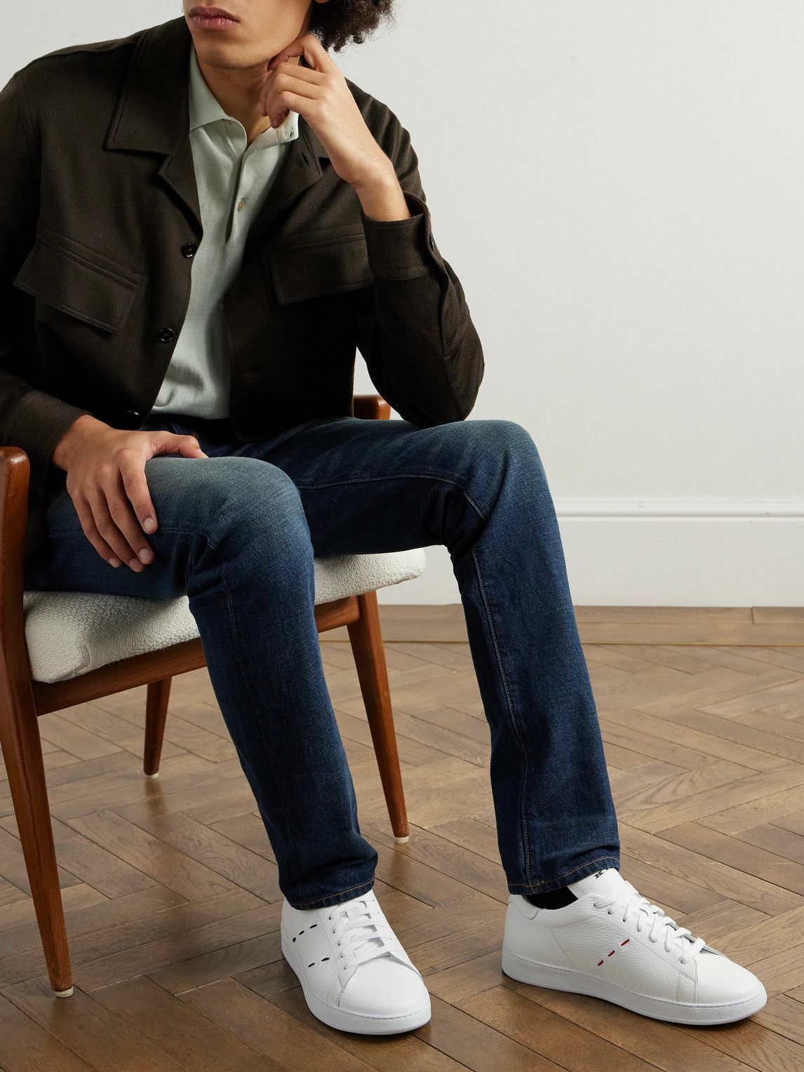 Kiton - Embroidered Full-Grain Leather Sneakers - White