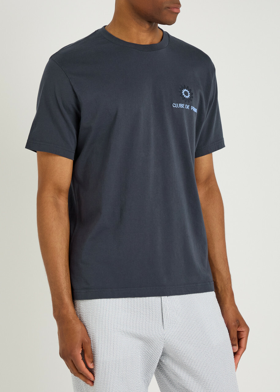 Frescobol carioca Dinis Embroidered Cotton T-shirt Navy