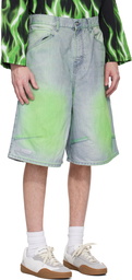 PDF Blue & Green Knee Denim Shorts