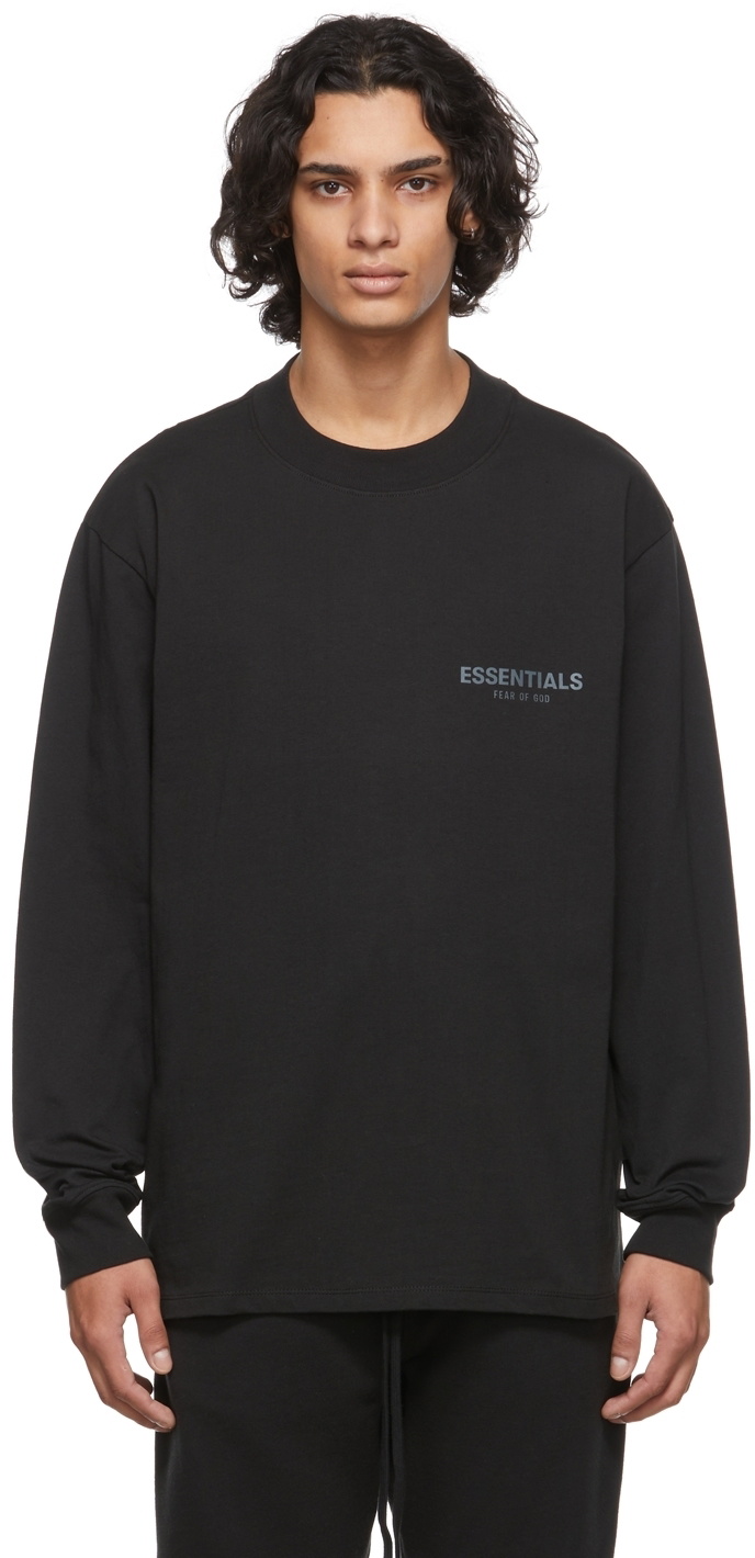 Essentials SSENSE Exclusive Black Logo Long Sleeve T-Shirt