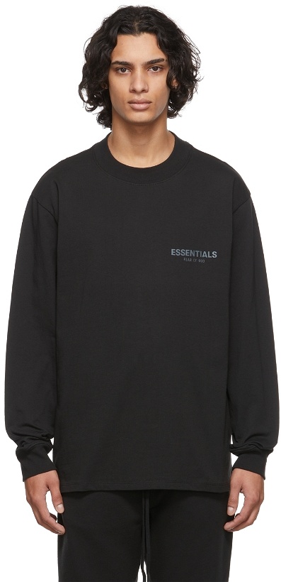 Photo: Essentials SSENSE Exclusive Black Logo Long Sleeve T-Shirt
