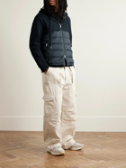 Moncler - Logo-Appliquéd Panelled Cotton-Jersey and Quilted Shell Down Zip-Up Hoodie - Blue
