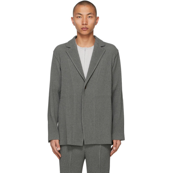 Homme Plisse Issey Miyake Grey Wool Like Light Blazer Homme Plisse