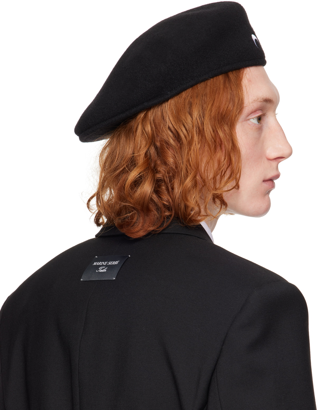 Marine Serre Black Moon Felted Wool Beret Marine Serre