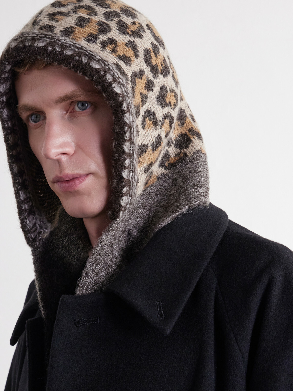 KAPITAL - Leopard-Intarsia Knitted Beanie - Brown