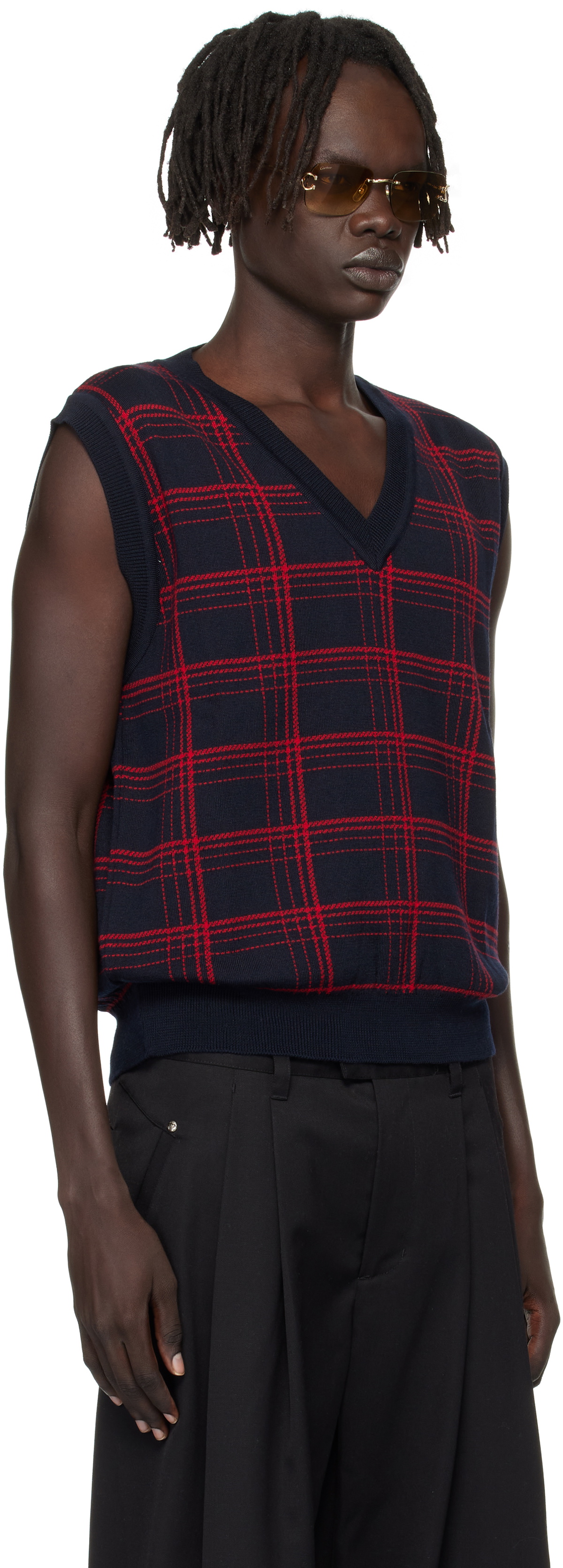 Ernest W. Baker Navy & Red Check Jacquard Vest
