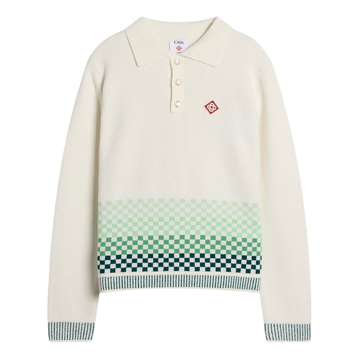 Photo: Casablanca Men's Cotton Check Long Sleeve Polo Shirt in Green/White
