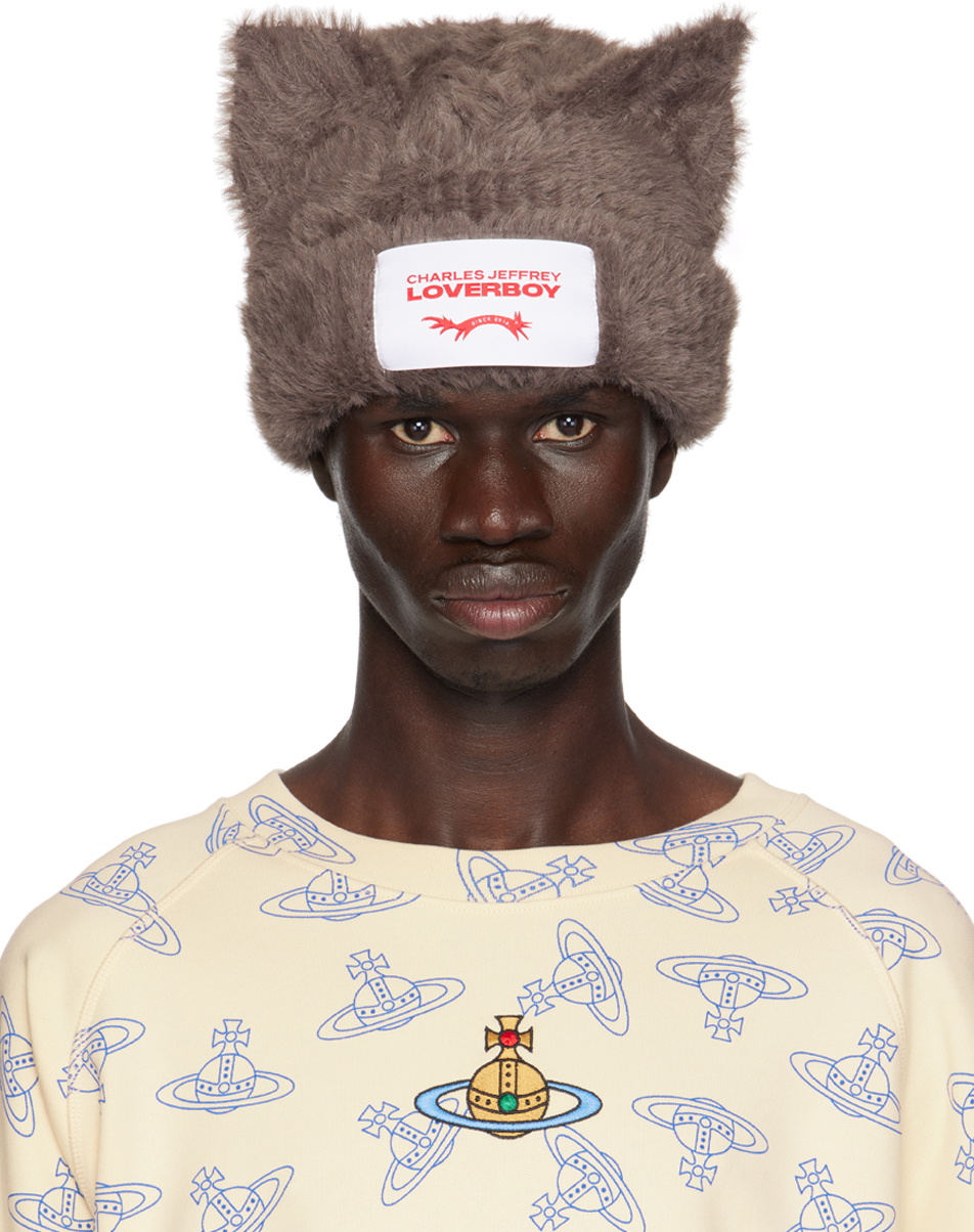 Charles Jeffrey LOVERBOY: Brown Fluffy Chunky Ears Beanie | SSENSE