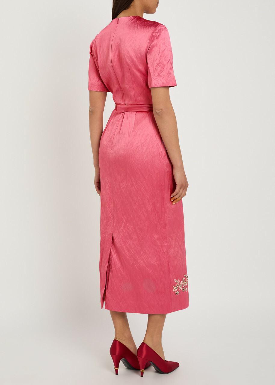 Erdem Embellished Satin Midi Dress Pink