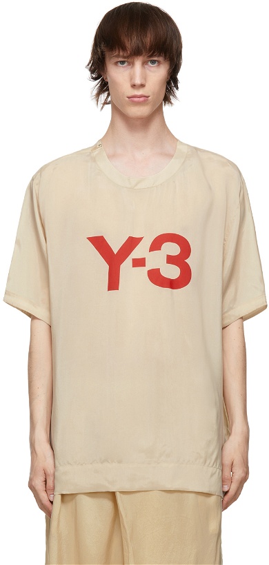 Photo: Y-3 Beige Sanded Cupro T-Shirt