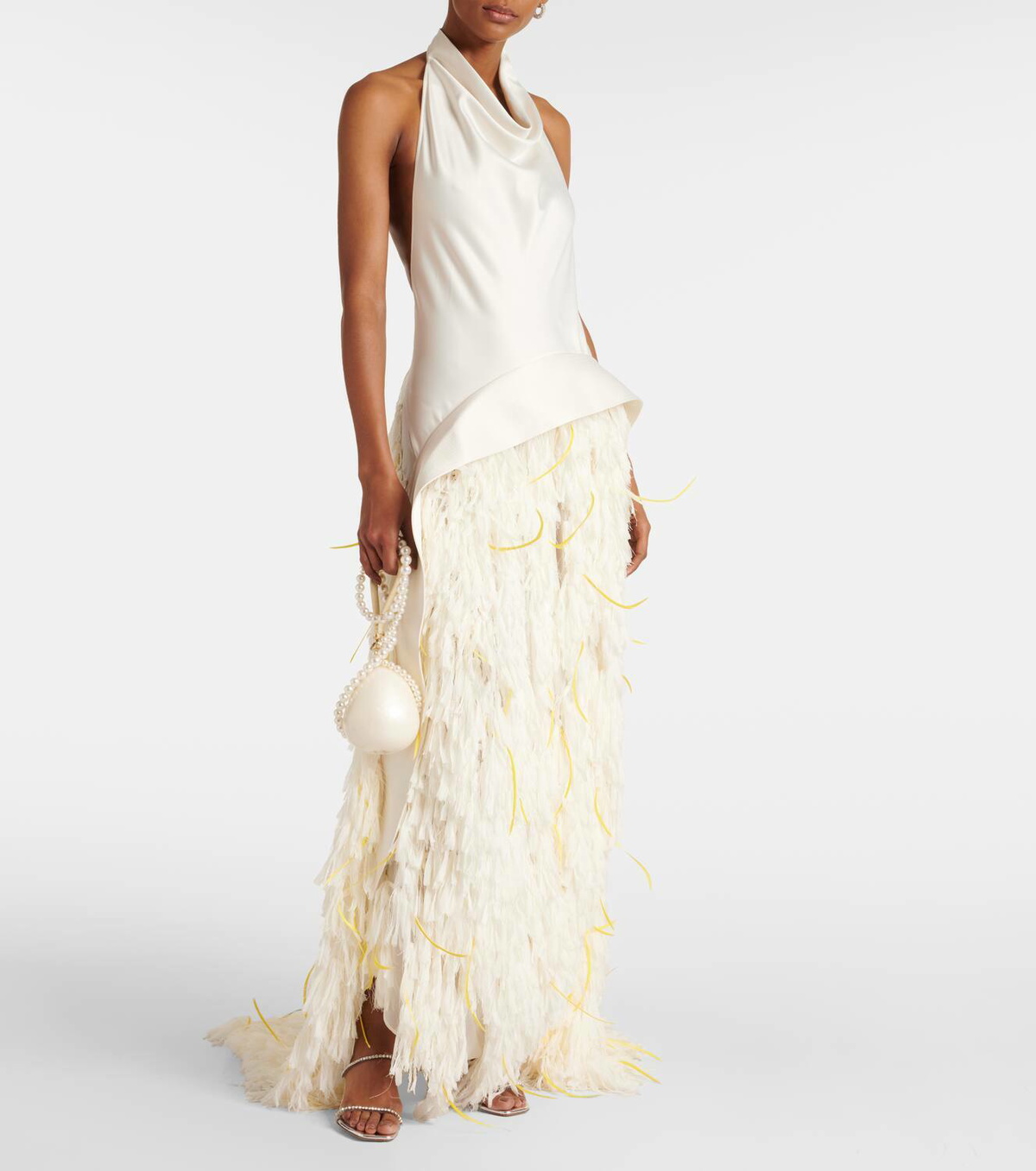 Xu Zhi Halterneck feather-trimmed gown