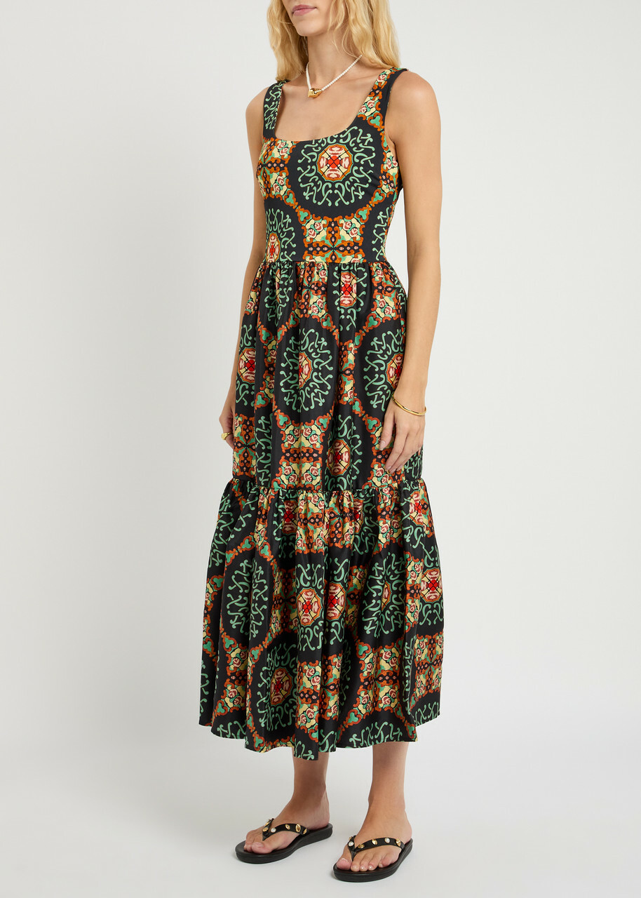LA Double J Capri Printed Satin-twill Midi Dress Multicoloured