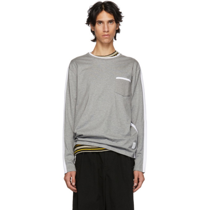 Photo: Thom Browne Grey and Navy Long Sleeve T-Shirt