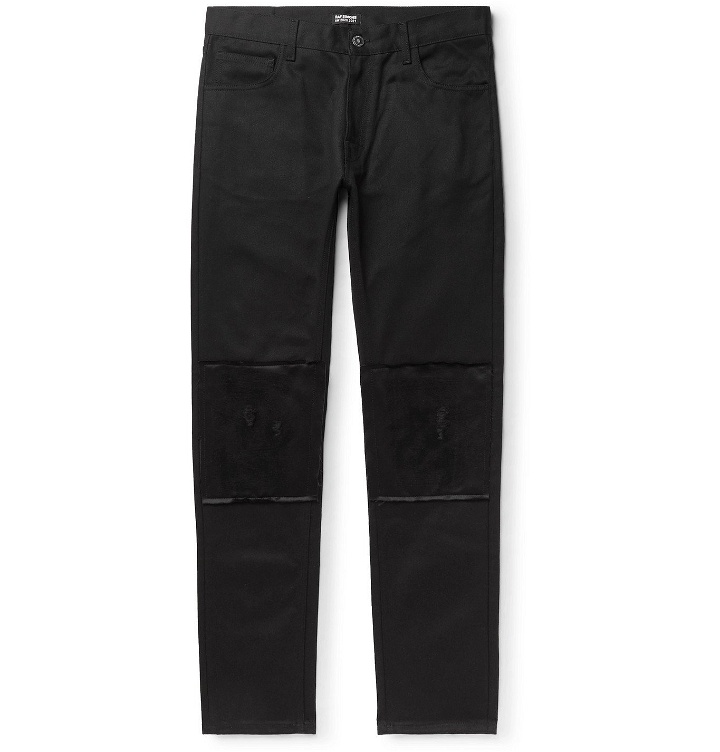Photo: Raf Simons - Slim-Fit Distressed Satin-Trimmed Denim Jeans - Black