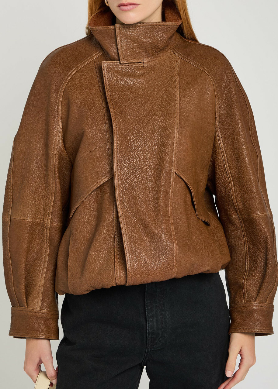 Nour Hammour Ariste Panelled Grained Leather Bomber Jacket Brown
