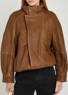 Nour Hammour Ariste Panelled Grained Leather Bomber Jacket Brown