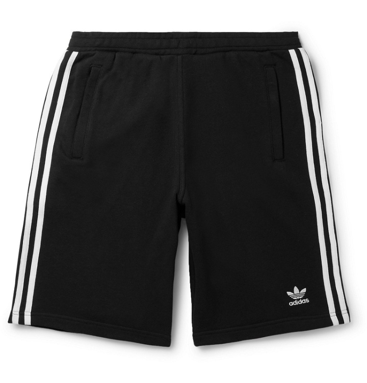 Photo: adidas Originals - Logo-Embroidered Striped Loopback Cotton-Jersey Shorts - Black