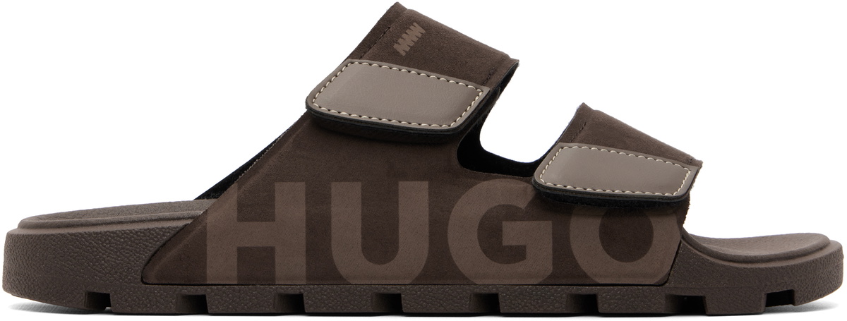 Hugo Brown Faux-Suede Logo Detailing Sandals