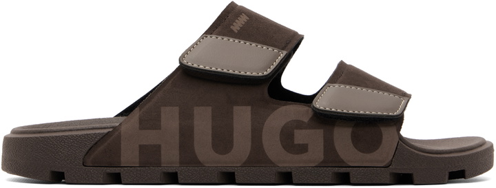 Photo: Hugo Brown Faux-Suede Logo Detailing Sandals