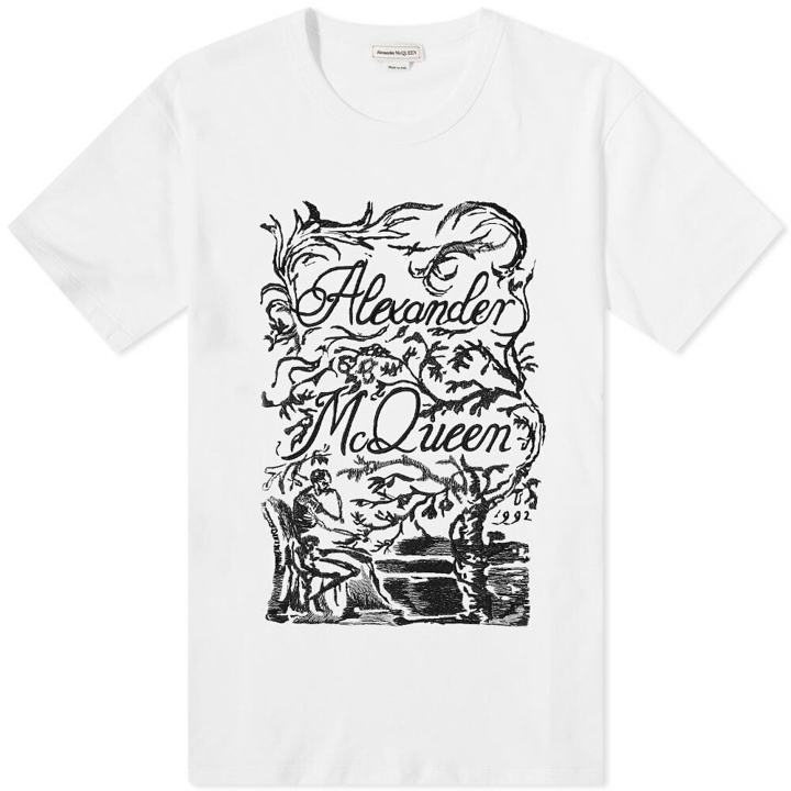 Photo: Alexander McQueen Men's Embroidered Script Logo T-Shirt in White