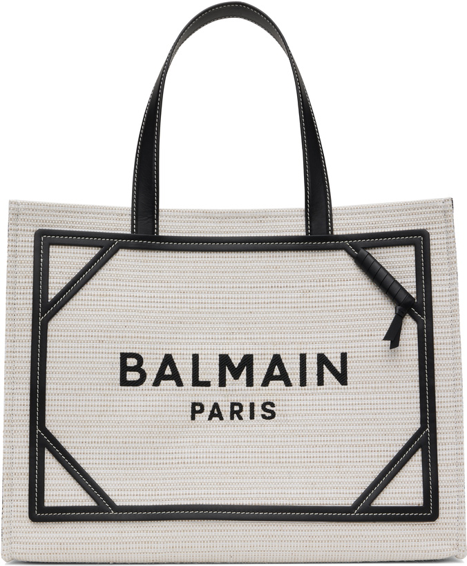 Photo: Balmain Gray & Black Medium Raffia B-Army Tote