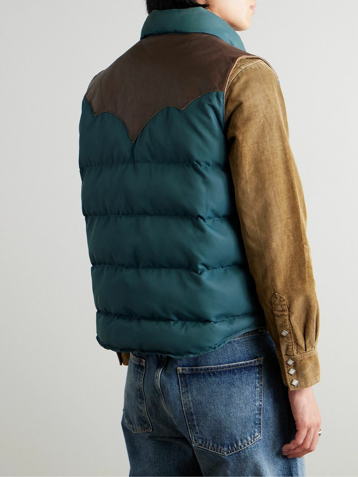 RRL - Stonely Leather-Trimmed Quilted Shell Gilet - Blue
