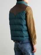 RRL - Stonely Leather-Trimmed Quilted Shell Gilet - Blue