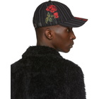 Alexander McQueen Black Rose Pinstripe Cap