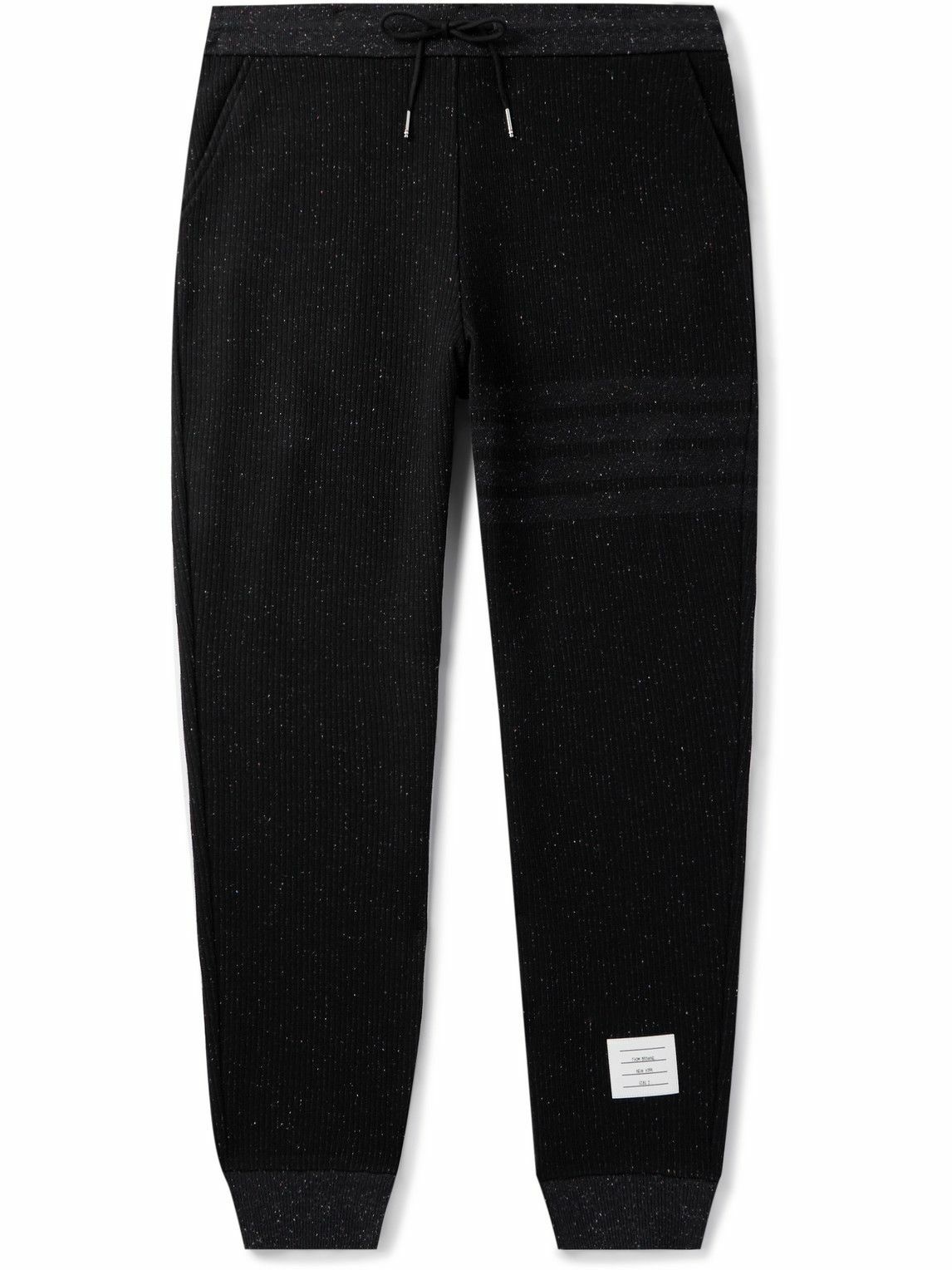 Photo: Thom Browne - Logo-Appliquéd Ribbed Cotton and Silk-Blend Sweatpants - Black