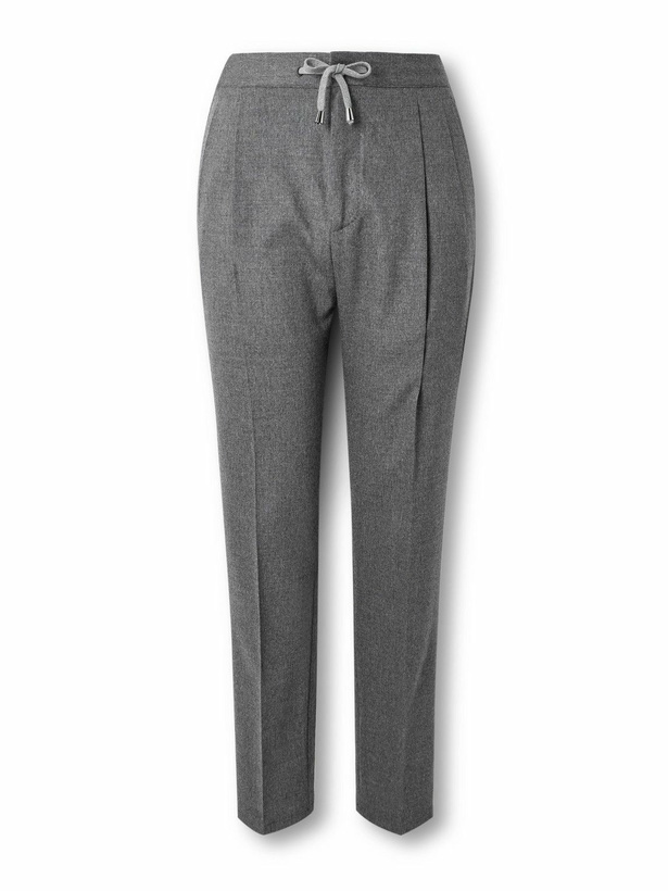 Photo: De Petrillo - Tapered Pleated Wool and Cashmere-Blend Flannel Trousers - Gray