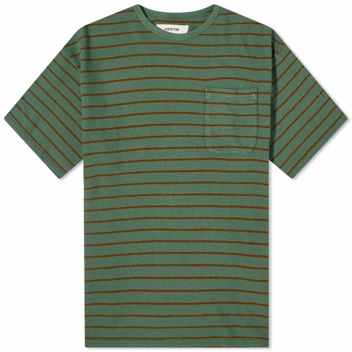 Photo: Kestin Men's Fly Pocket T-Shirt in Fern/Tangerine Stripe