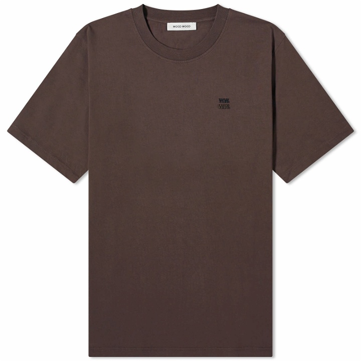 Photo: Wood Wood Men's Bobby Double Logo T-Shirt in Brown Chocolate