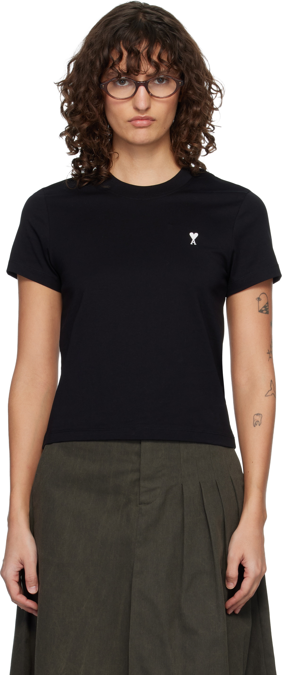 AMI Paris Black Ami de Coeur Cropped T-shirt