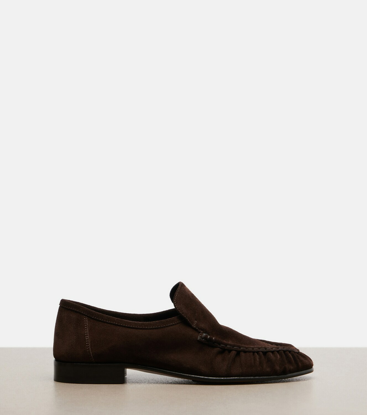 The Row Soft ruched suede loafers
