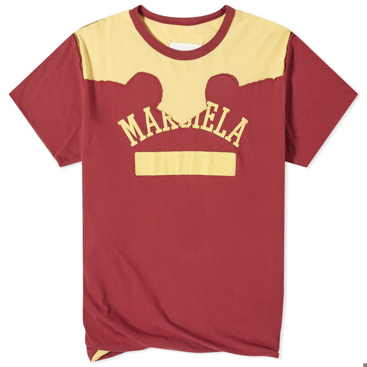 Photo: Maison Margiela Men's Western Logo T-Shirt in Burgundy