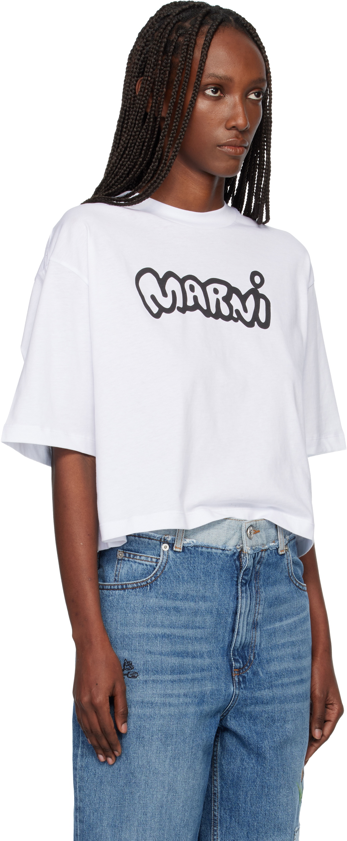 Marni White Sprayed Marni Logo Jersey T-shirt