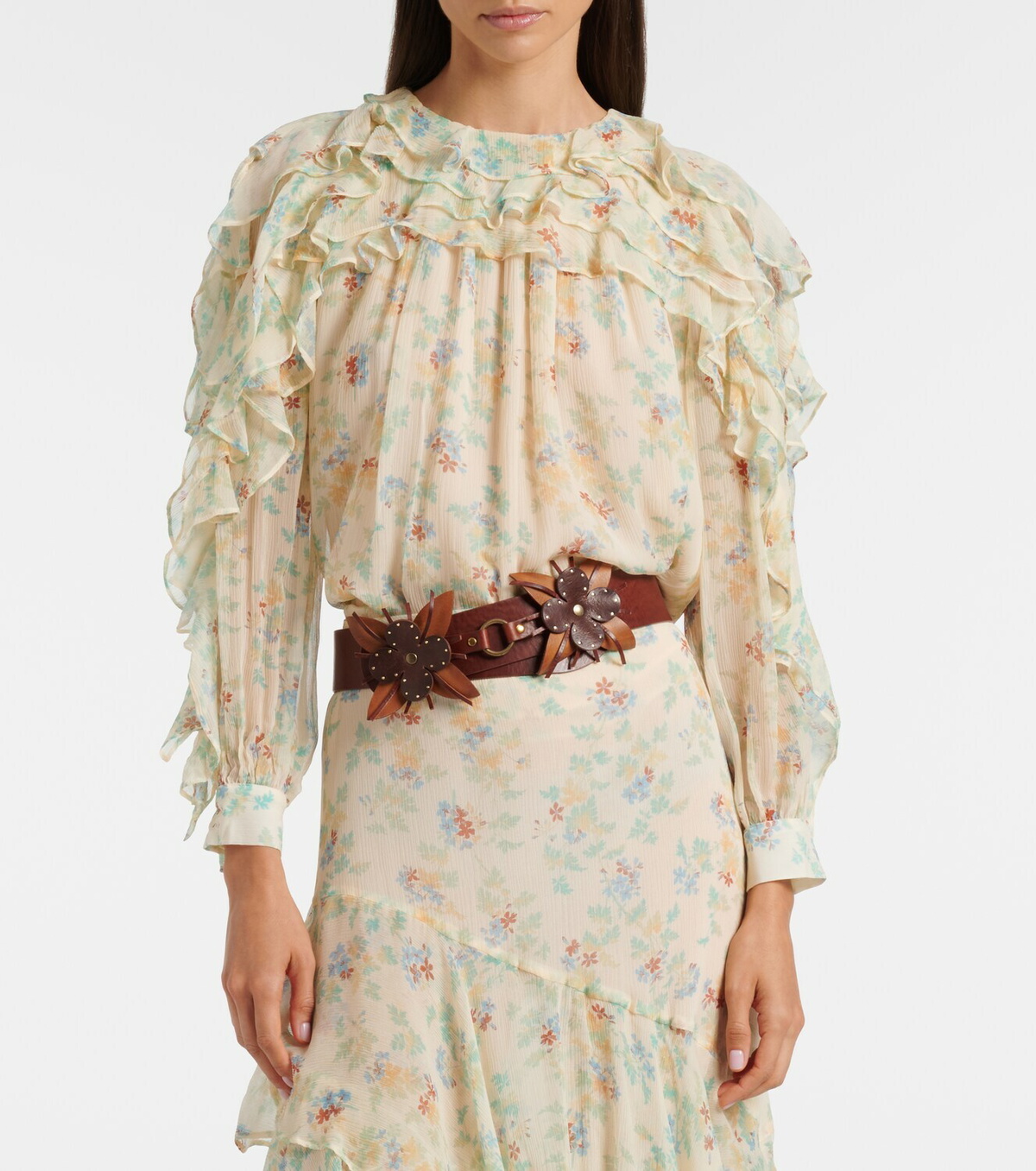 Ulla Johnson Willow ruffled floral silk blouse