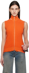 MM6 Maison Margiela Orange Eaten Knit Logo Zip Up Vest