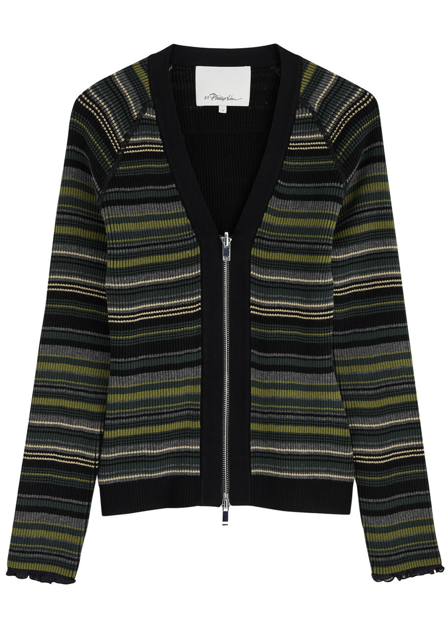 3.1 Phillip Lim Reversible Striped Knitted Cardigan Black