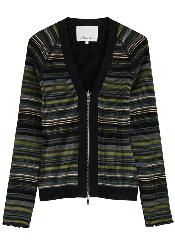 Photo: 3.1 Phillip Lim Reversible Striped Knitted Cardigan Black