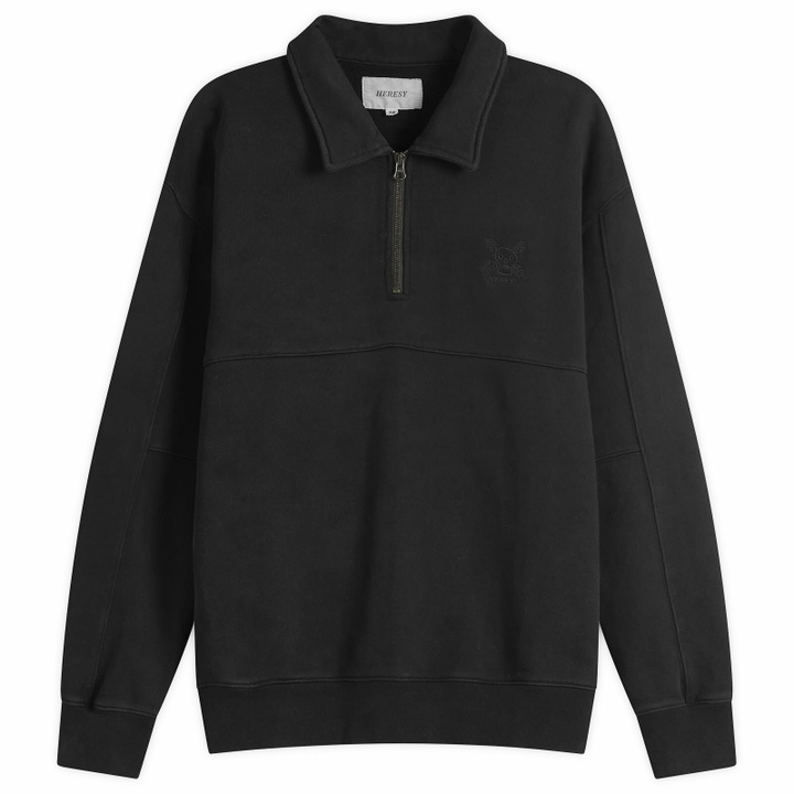 Photo: Heresy Men's Green Man Quarter Zip Sweatshirt in Ash