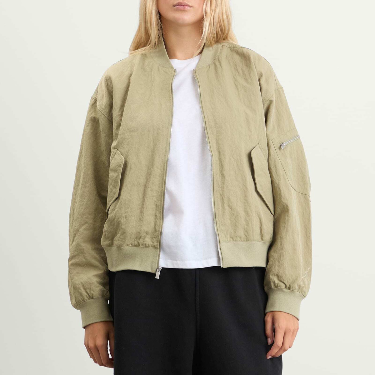 Air Jordan Women's Flight Renegade Jacket in Medium Khaki/Team Orange