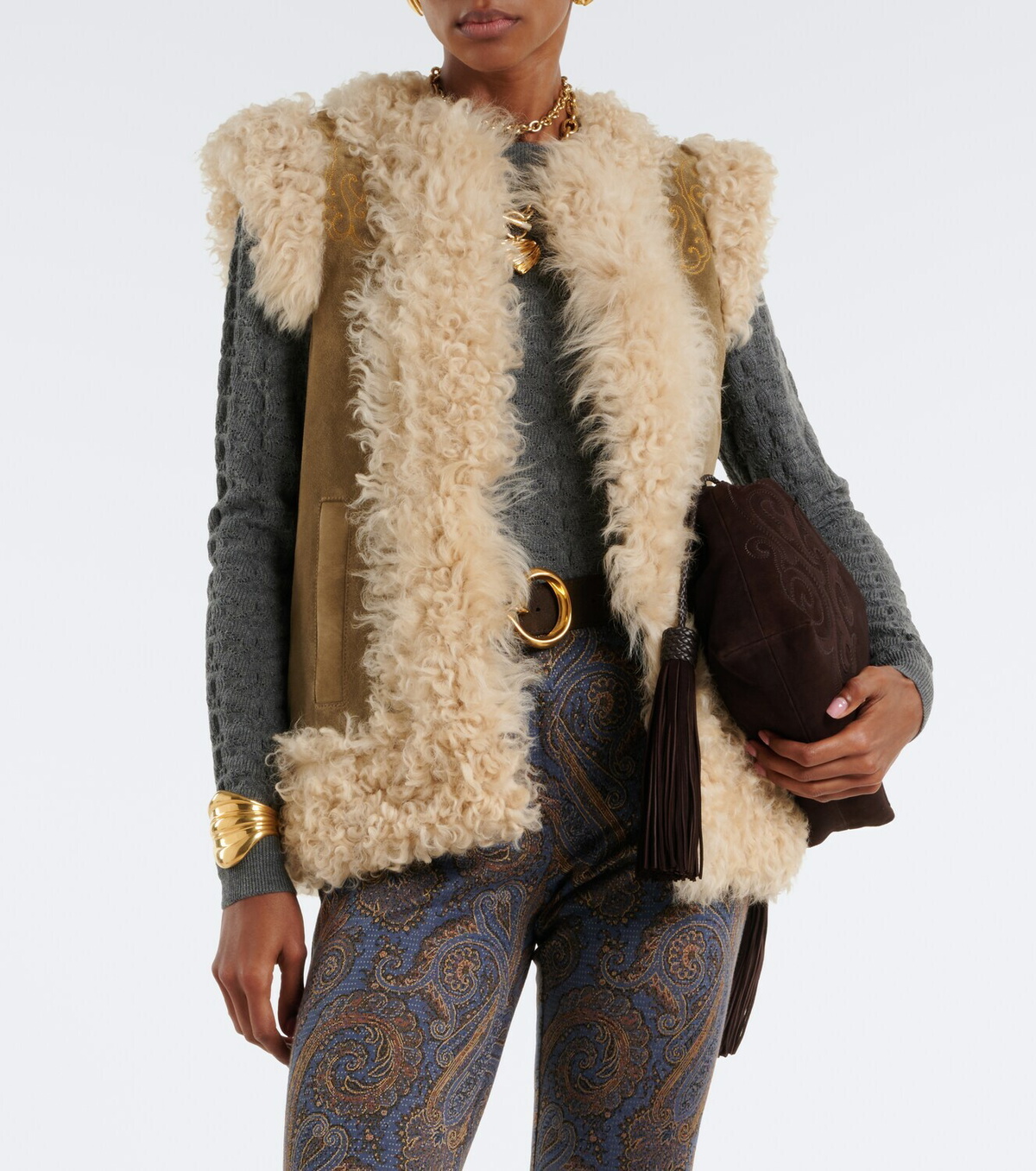 Etro Shearling-lined embroidered vest