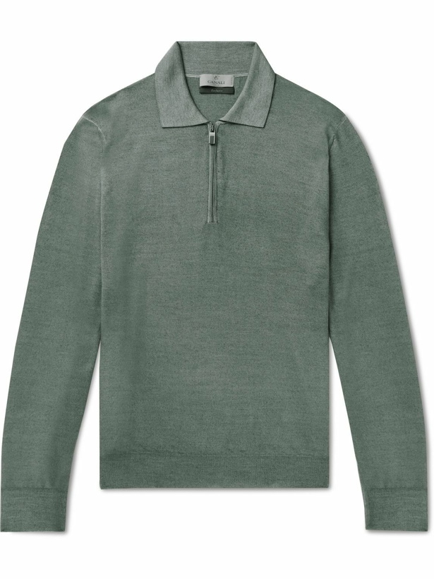 Photo: Canali - Wool and Silk-Blend Half-Zip Polo Shirt - Green