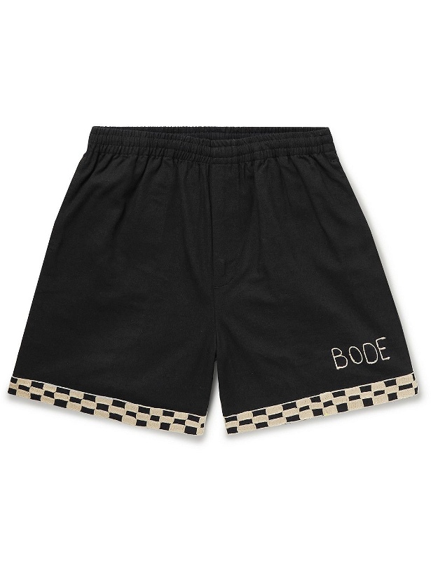 Photo: BODE - Straight-Leg Embroidered Cotton Shorts - Black