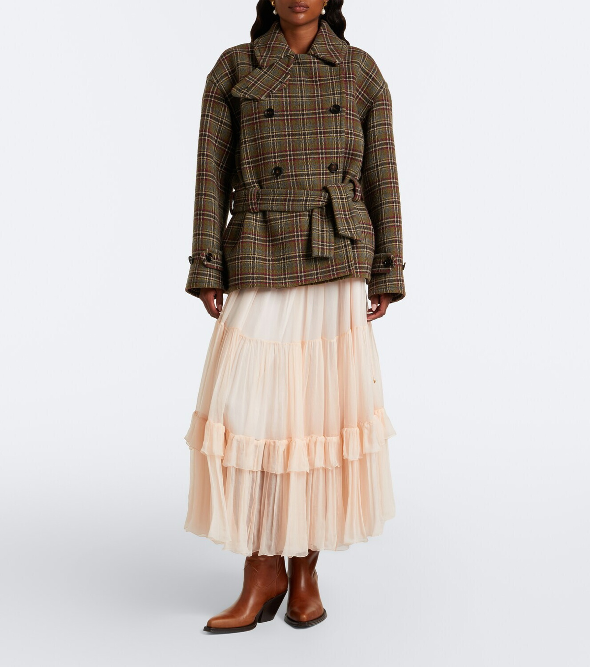 Chloé Checked wool and cotton-blend peacoat
