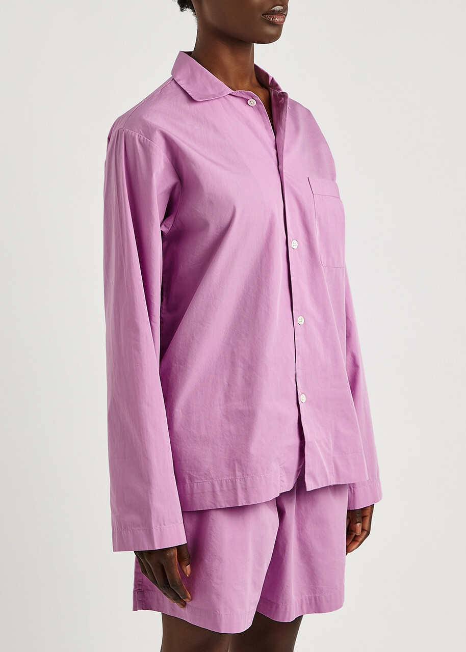 Tekla Unisex Striped Poplin Pyjama top Pink