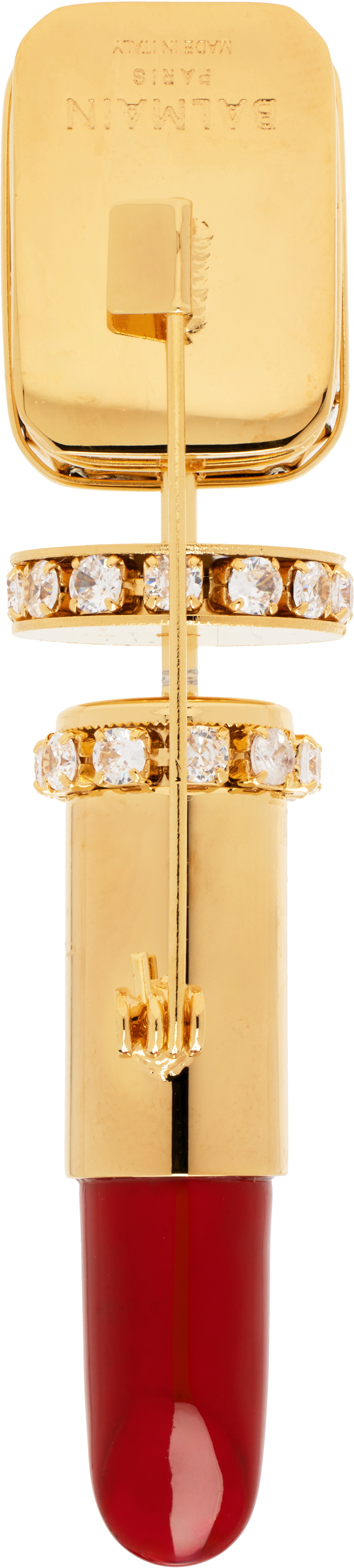 Balmain Gold Brass Lipstick Brooch
